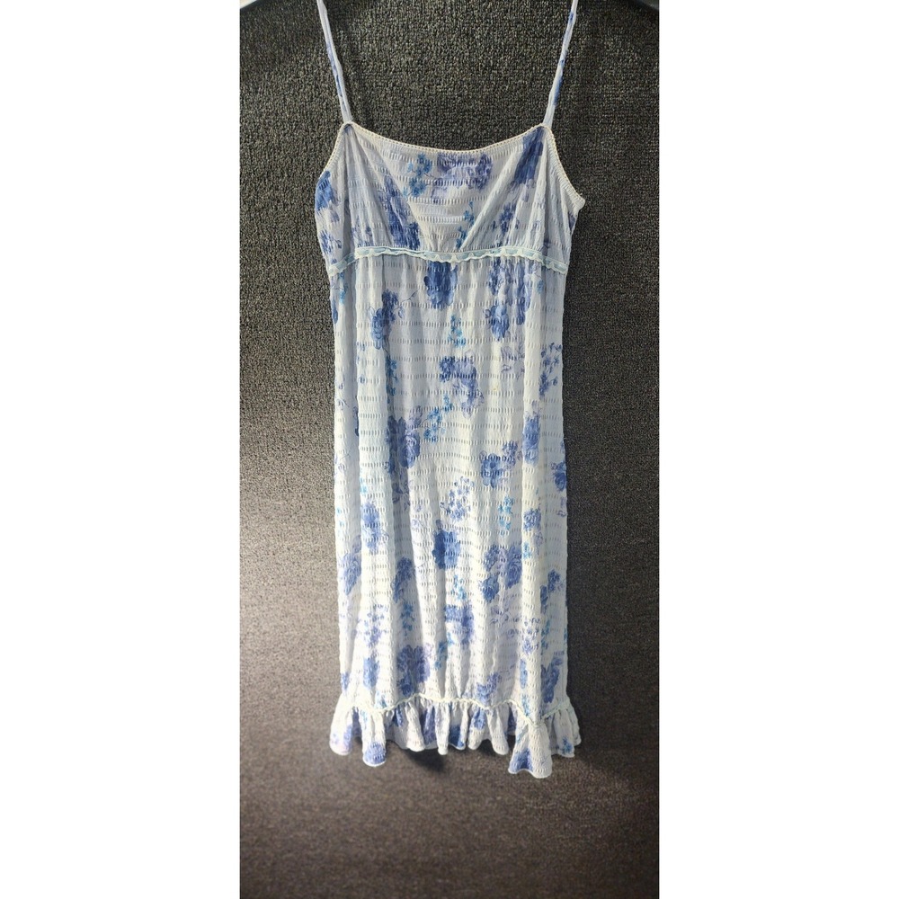 RAG Blue Floral Empire Waist Midi Dress Ruffle Hem Y2K Cottagecore Womens Medium